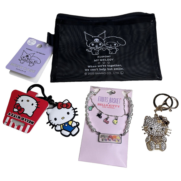 Hello Kitty Sanrio My Melody Kuromi Accessory Lot Keychain Necklace Makeup Bag - Picture 1 of 15